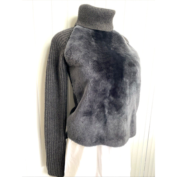 NWT Massimo Dutti Sheephair Fur Pullover Sweater Knit Long Sleeve Gray S - Picture 2 of 9